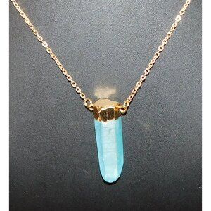 Beljoy Quartz Pillar Necklace With Blue Frost Finish And Gold Tone Cap